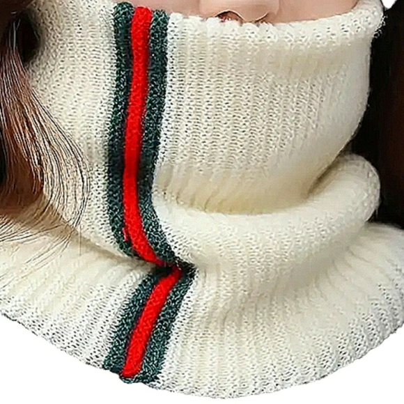 Ivory Striped Knit Infinity Neck Warmer Luxury Look Boho Scarf Trendy Unisex New - Picture 2 of 8